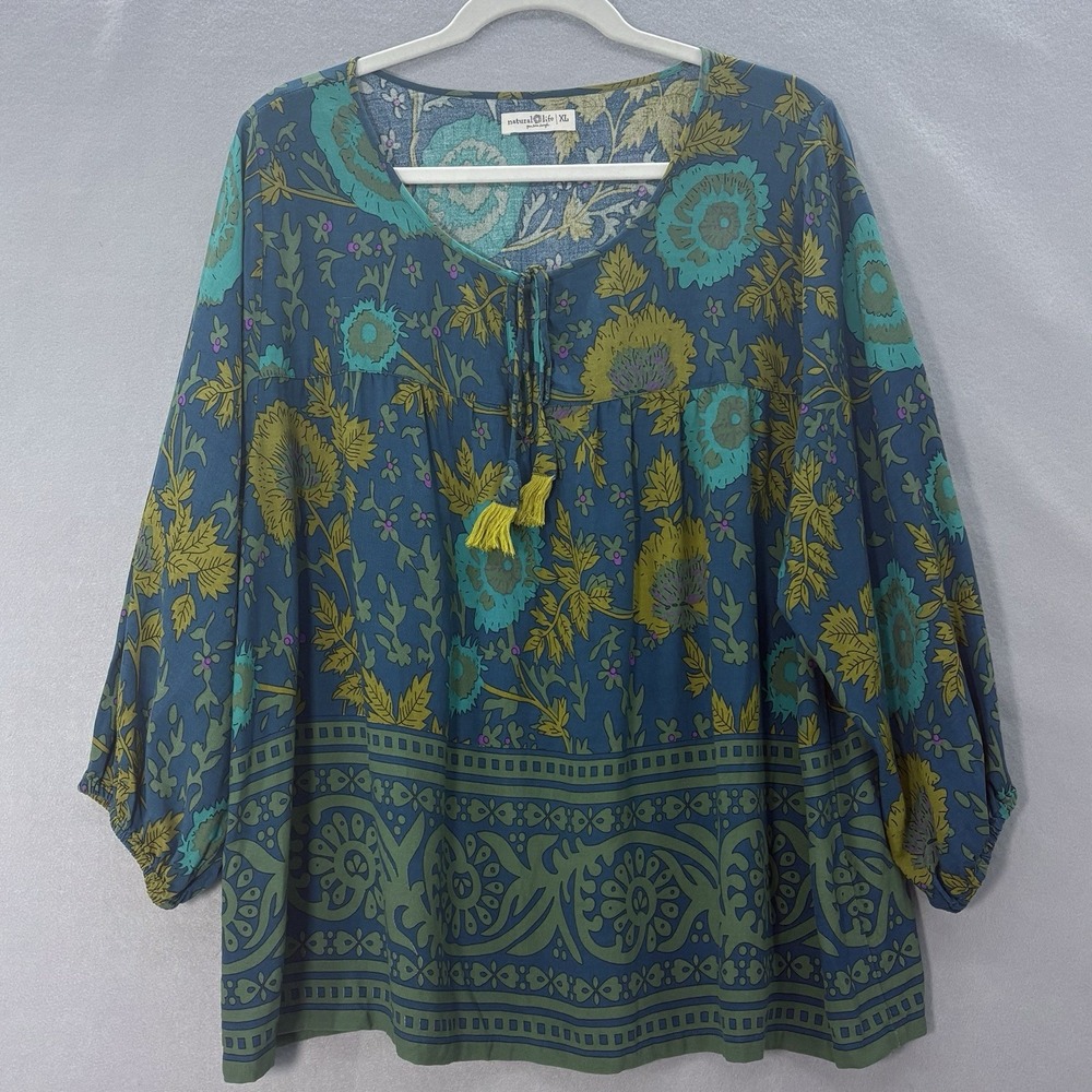 Natural Life Babydoll X-Large Top Blue Floral Peasant Boho Cottagecore Fairy